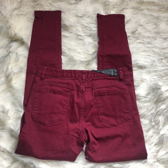 izzue midrise paneled red colored denim punk skinny jeans - Picture 8 of 8